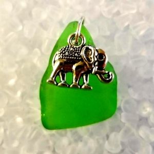 One of a kind elephant sea glass pendant